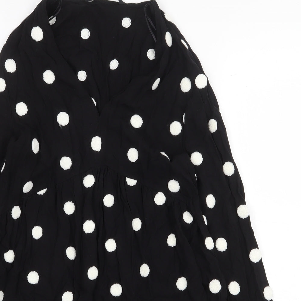 Zara Womens Black Polka Dot Viscose A-Line Size M V-Neck Pullover