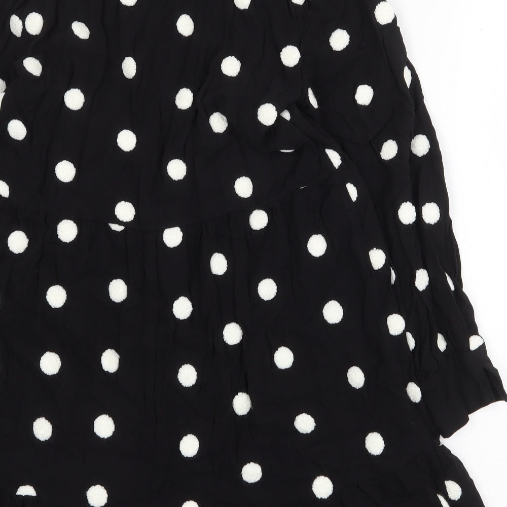 Zara Womens Black Polka Dot Viscose A-Line Size M V-Neck Pullover