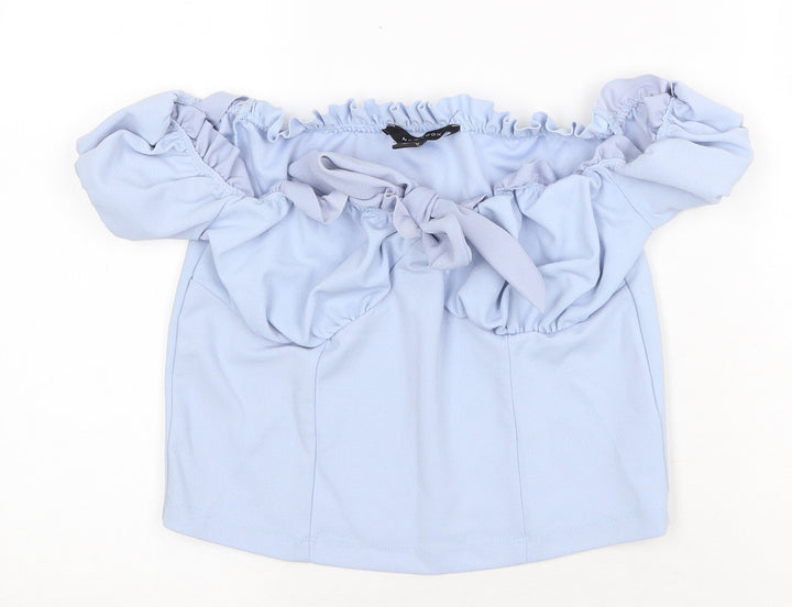 New Look Womens Blue Polyester Cropped Blouse Size 14 Off the Shoulder
