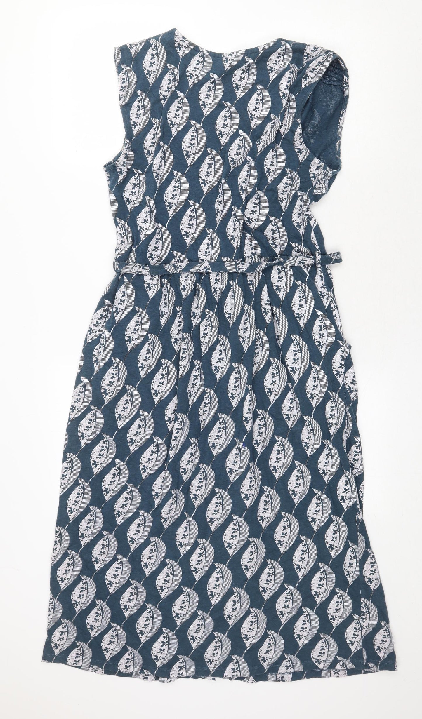 White Stuff Womens Blue Geometric 100% Cotton A-Line Size 10 V-Neck Button