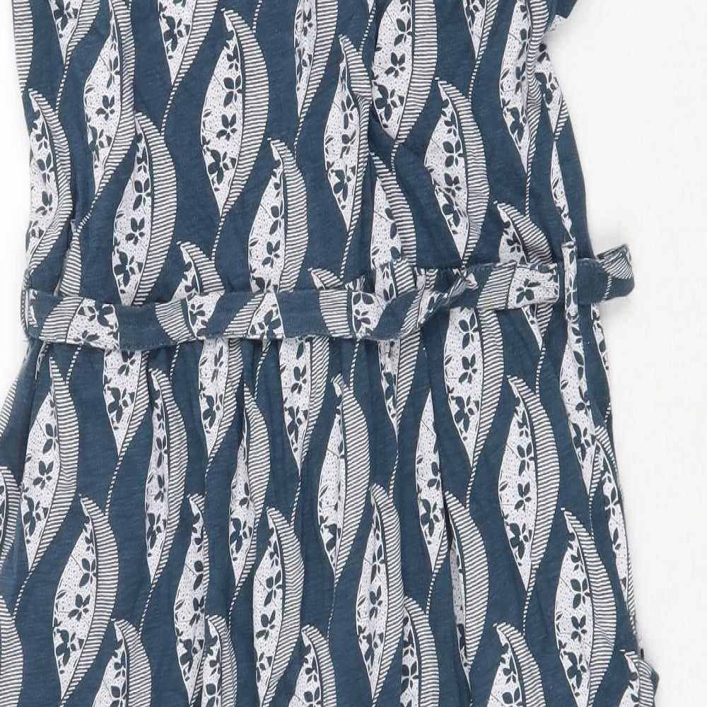 White Stuff Womens Blue Geometric 100% Cotton A-Line Size 10 V-Neck Button