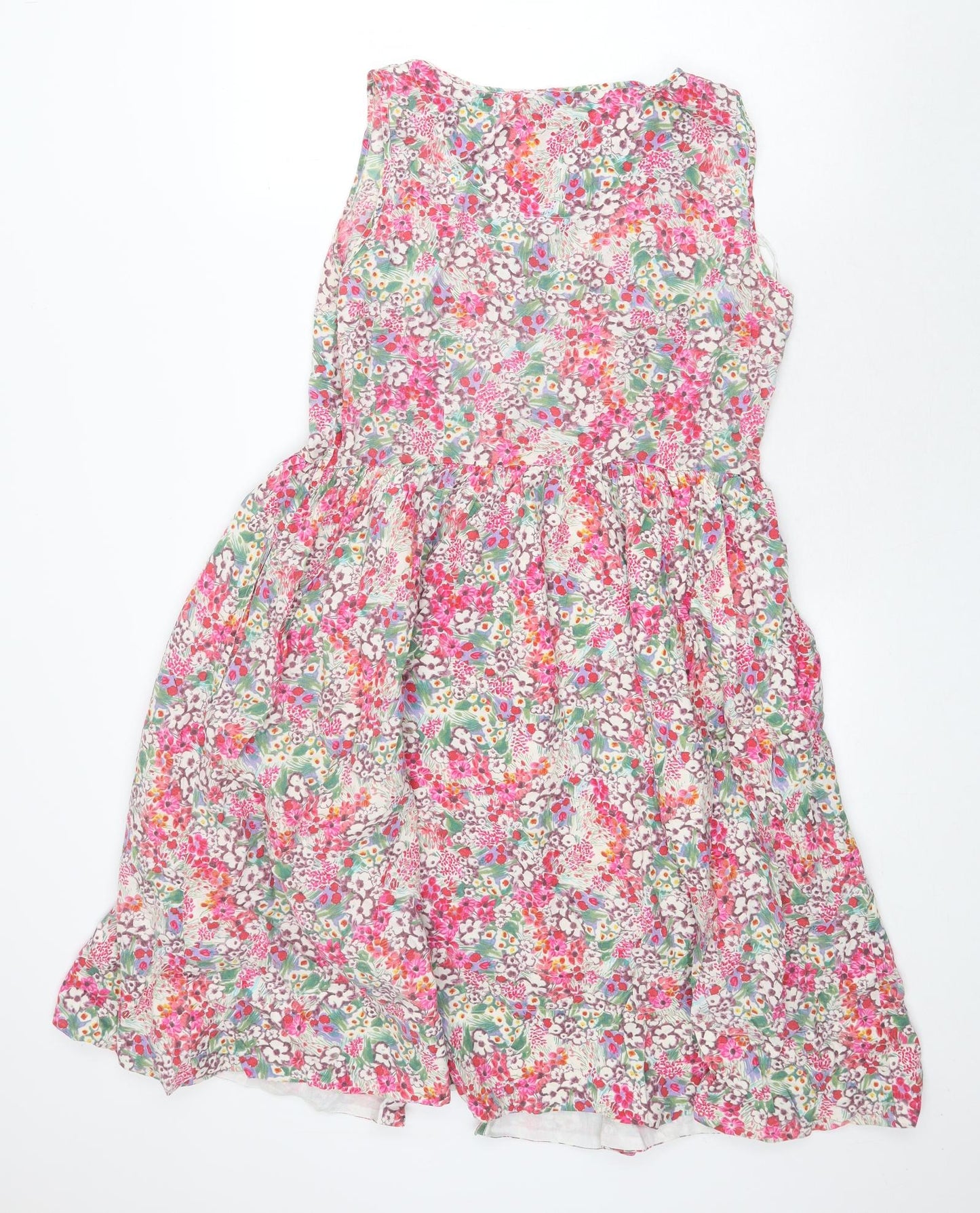 M&Co Womens Pink Floral 100% Cotton A-Line Size 12 Boat Neck Button