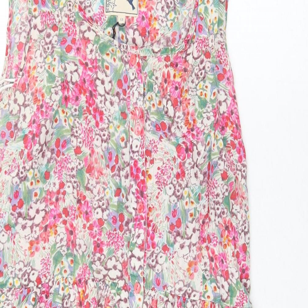 M&Co Womens Pink Floral 100% Cotton A-Line Size 12 Boat Neck Button