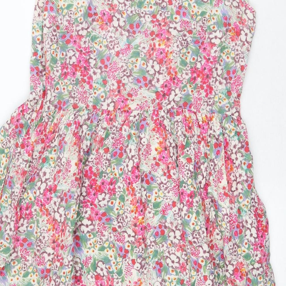 M&Co Womens Pink Floral 100% Cotton A-Line Size 12 Boat Neck Button
