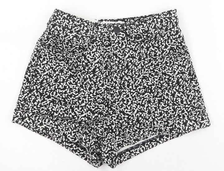 American Apparel Womens Black Animal Print Cotton Hot Pants Shorts Size 26 in Regular Zip