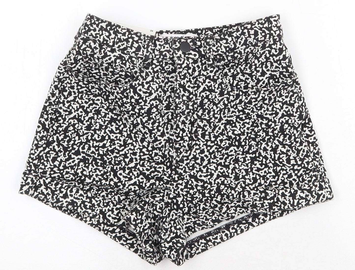 American Apparel Womens Black Animal Print Cotton Hot Pants Shorts Size 26 in Regular Zip
