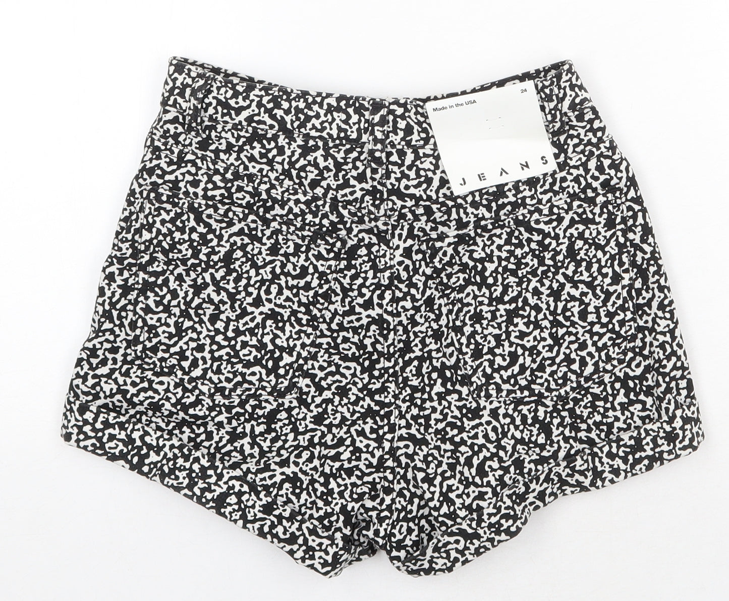 American Apparel Womens Black Animal Print Cotton Hot Pants Shorts Size 26 in Regular Zip