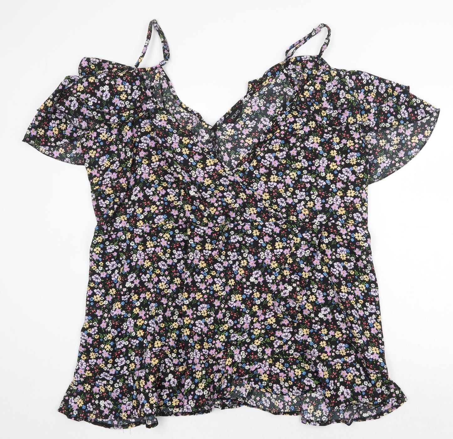 Yours Womens Multicoloured Floral Viscose Basic Blouse Size 26 V-Neck - Cold Shoulder