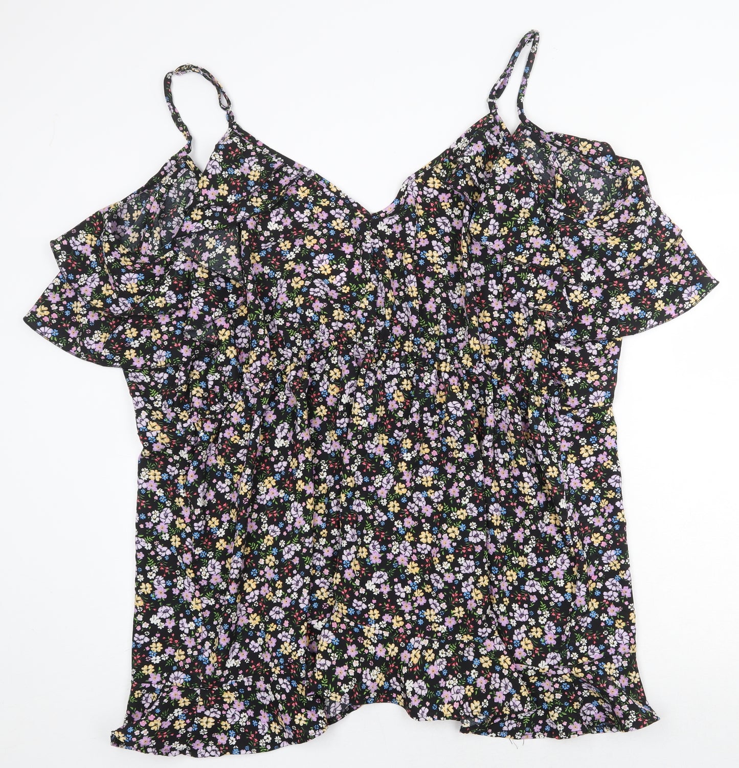 Yours Womens Multicoloured Floral Viscose Basic Blouse Size 26 V-Neck - Cold Shoulder