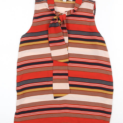 LOFT Womens Multicoloured Striped Polyester Basic Tank Size 2XS Round Neck