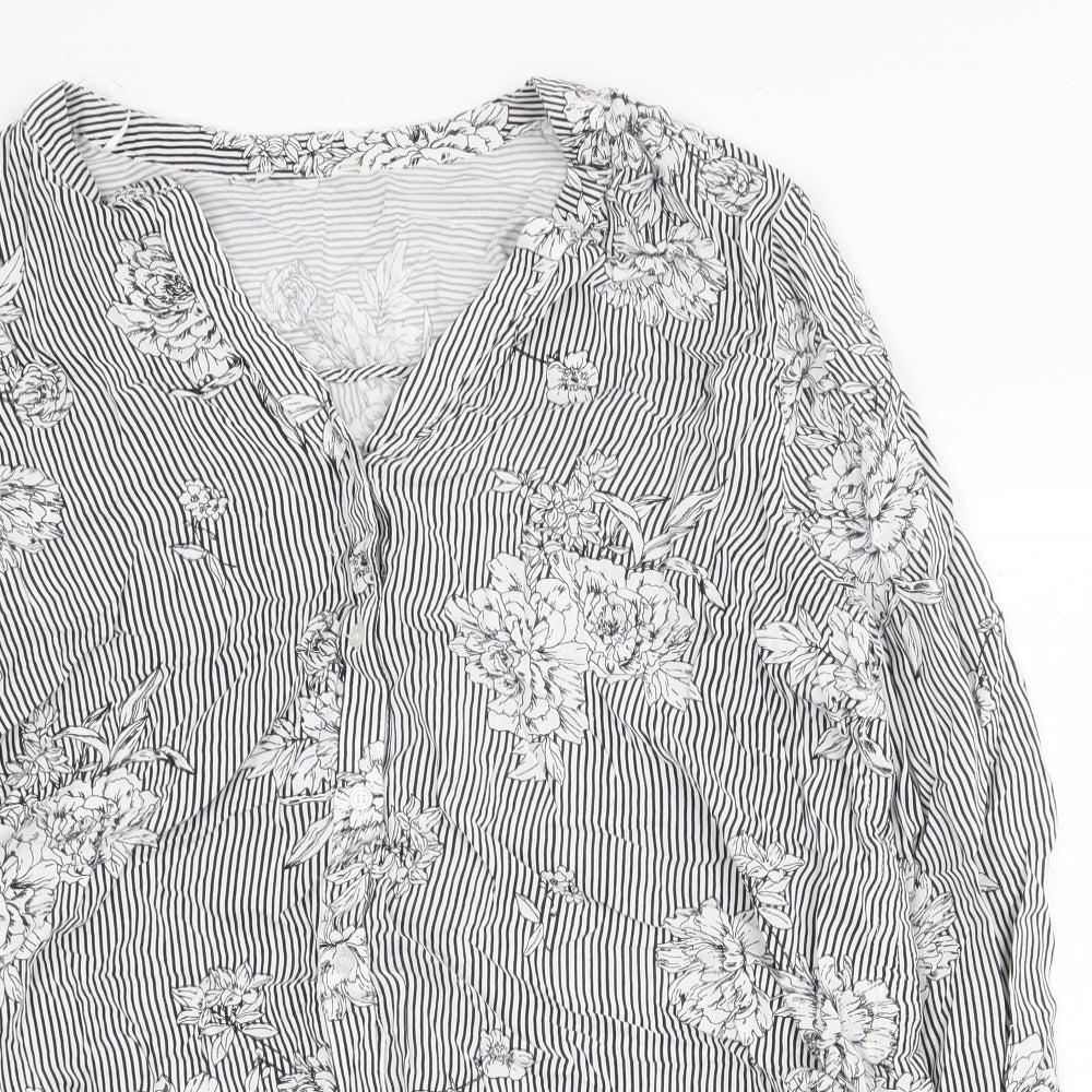 Matalan Womens White Geometric Viscose Basic Blouse Size 18 V-Neck