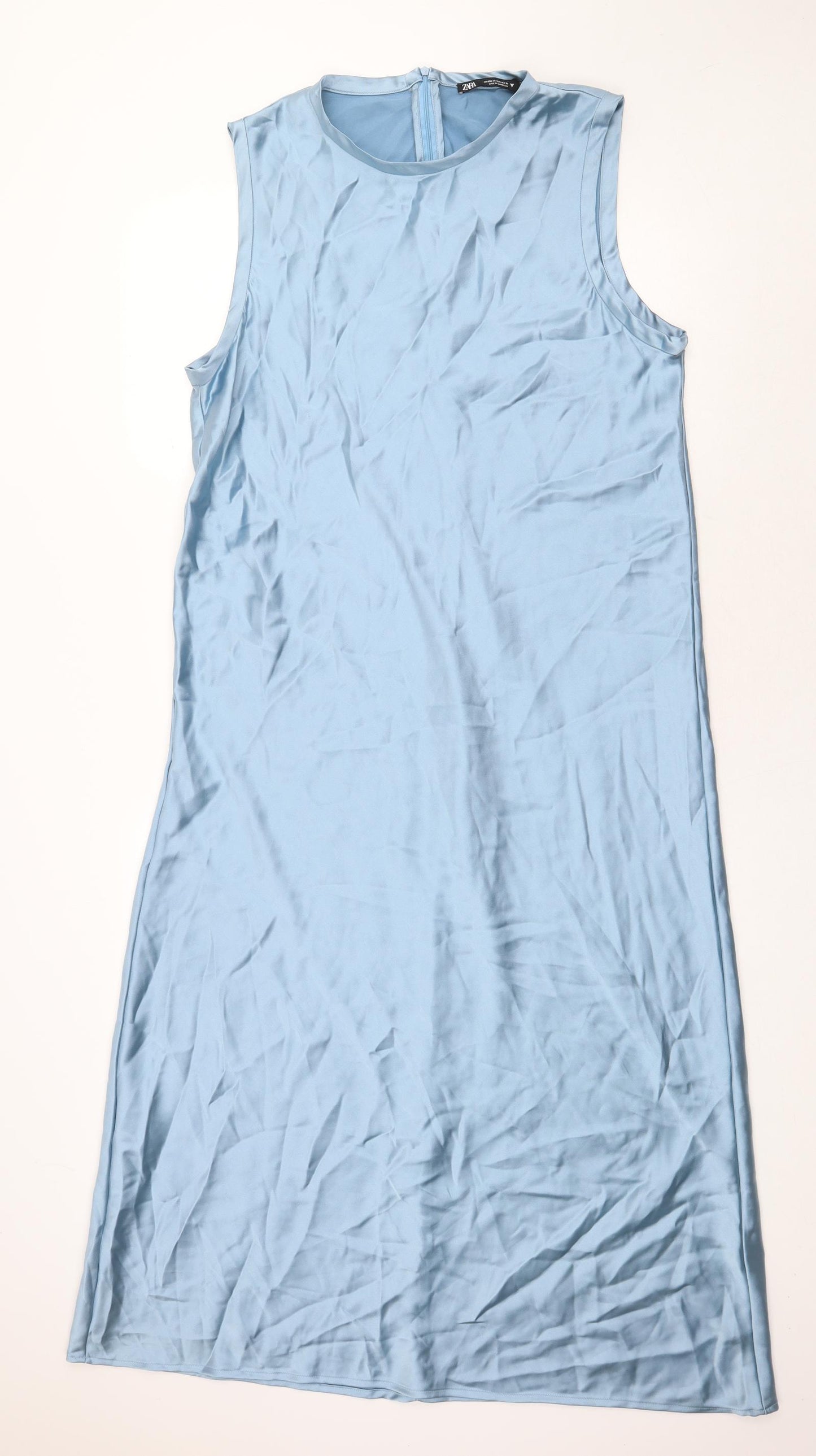 Zara Womens Blue Polyester A-Line Size 2XL Round Neck Zip