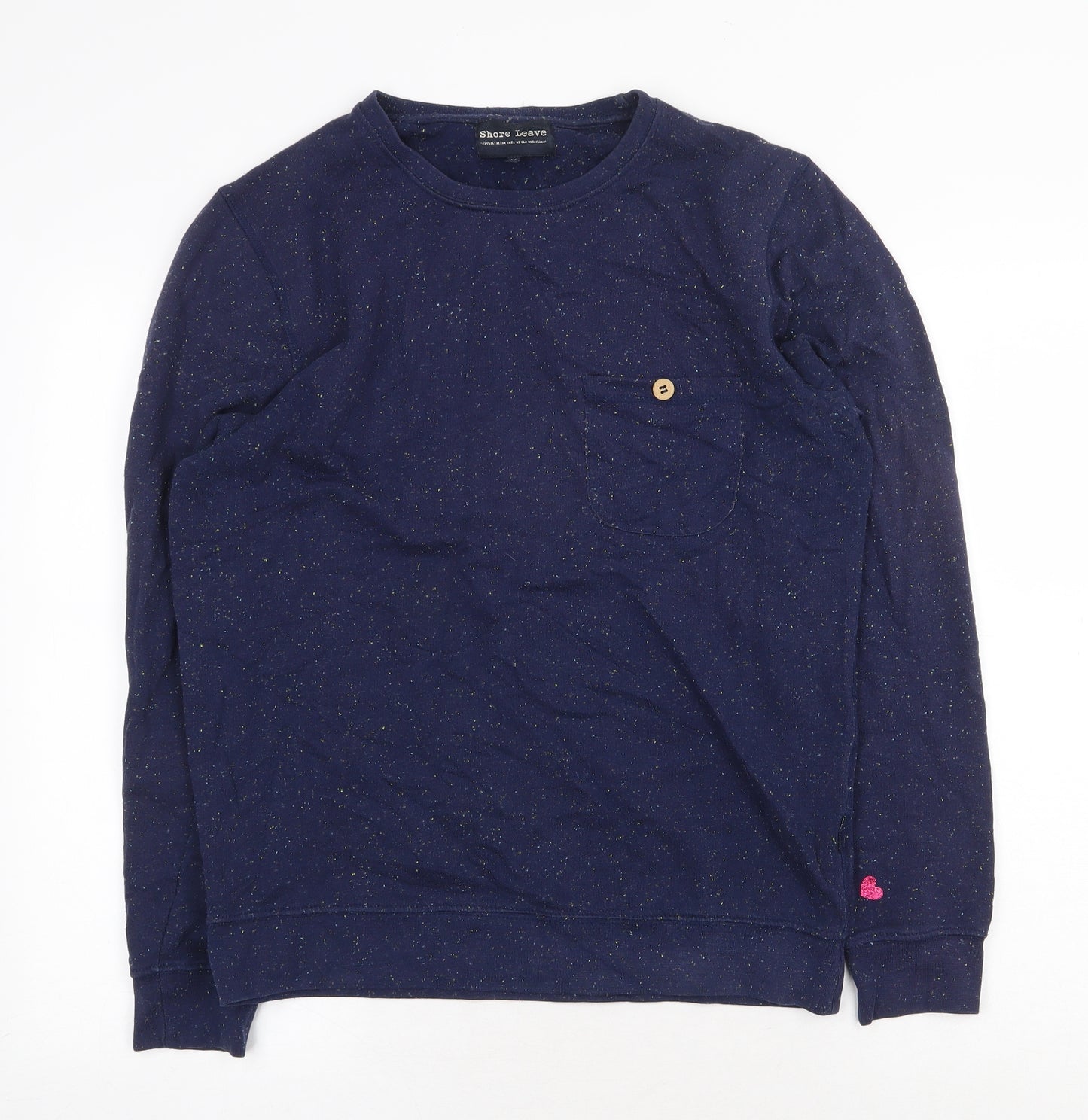 Shore Leave Womens Blue Cotton Pullover Sweatshirt Size M Pullover - Heart Detail