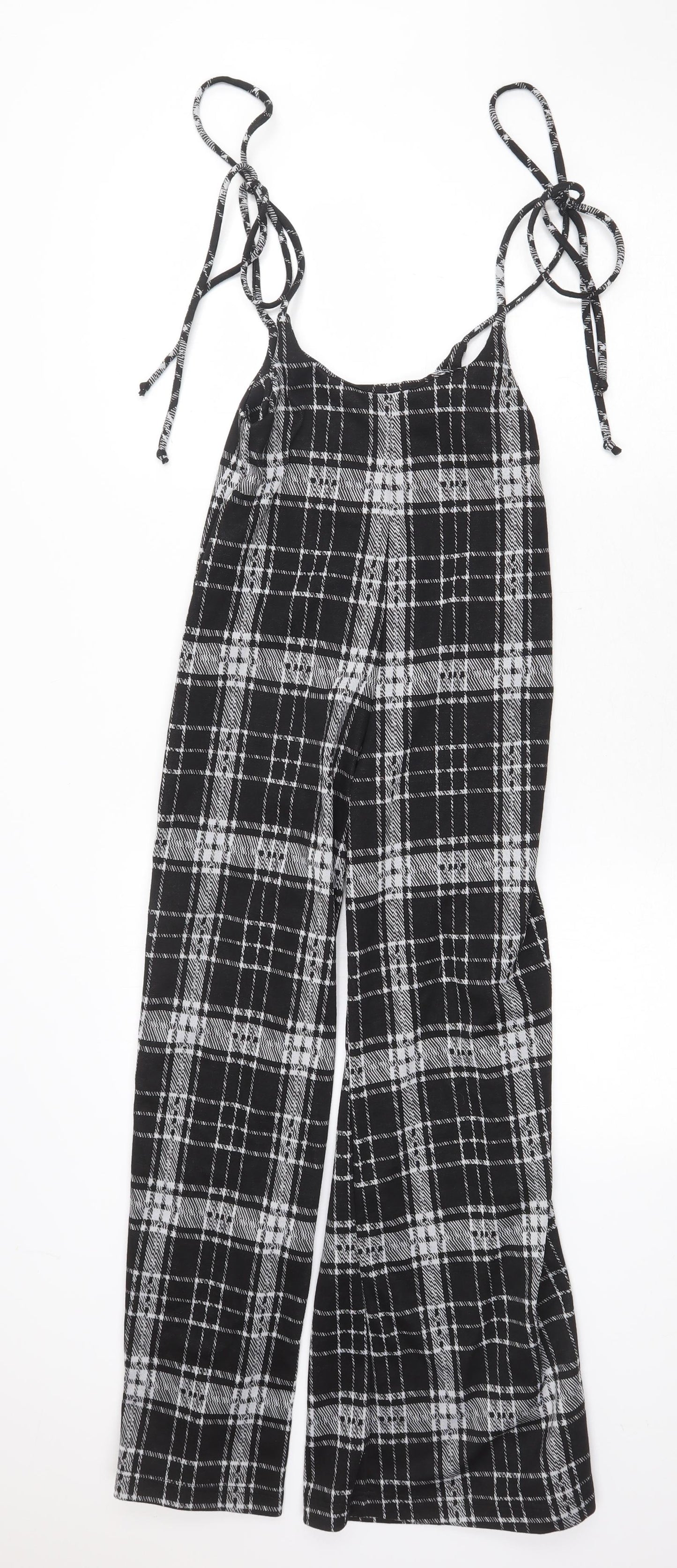 Fashionova Womens Black Plaid Polyester Jumpsuit One-Piece Size S Zip