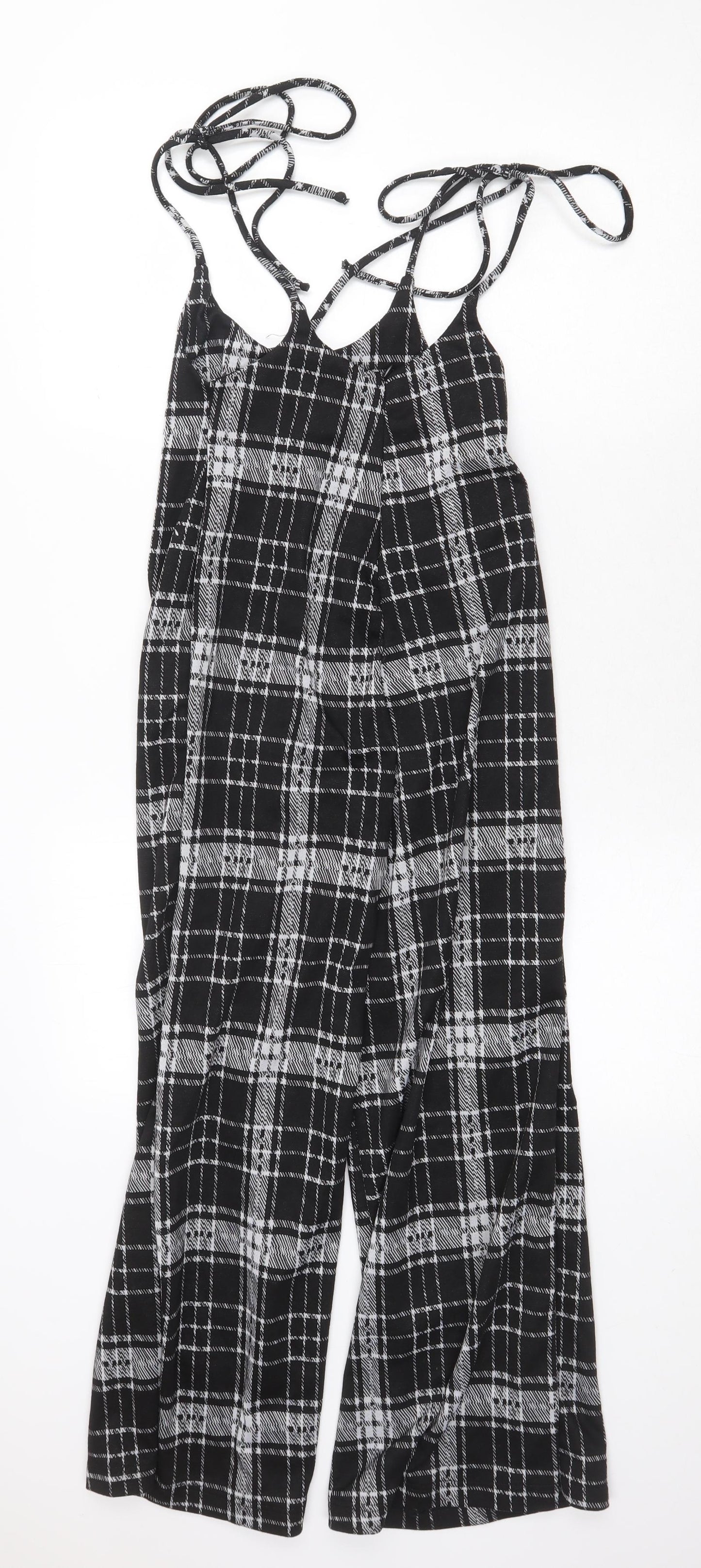 Fashionova Womens Black Plaid Polyester Jumpsuit One-Piece Size S Zip