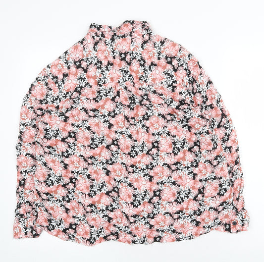Back view of Marks & Spencer women’s pink floral viscose basic button-up, size UK 16, collared