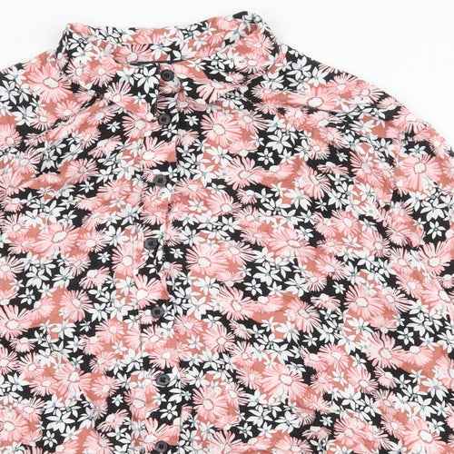 Marks and Spencer Womens Pink Floral Viscose Basic Button-Up Size 16 Collared