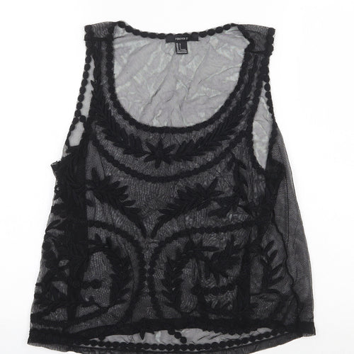FOREVER 21 Womens Black Floral Nylon Basic Tank Size L Scoop Neck
