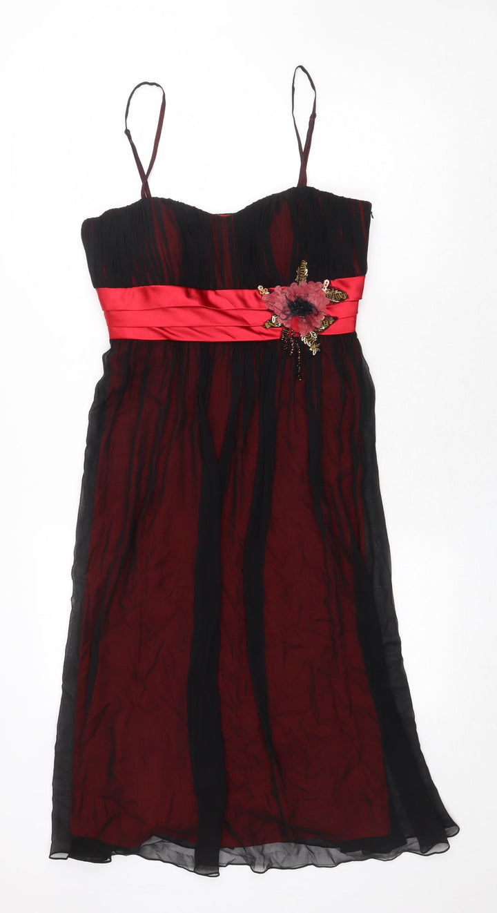 Libra Womens Black Silk A-Line Size 10 Sweetheart Zip - Brooch