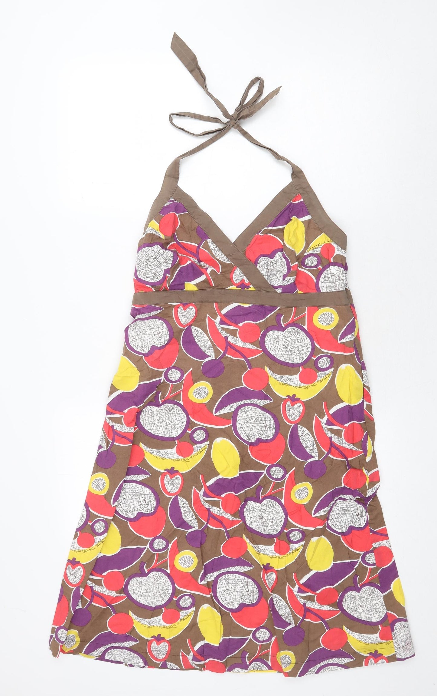 Boden Womens Multicoloured Geometric 100% Cotton A-Line Size 12 Halter Zip