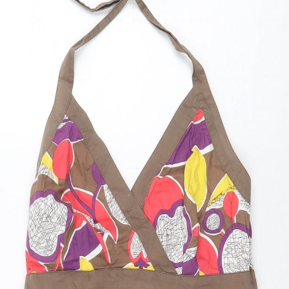 Boden Womens Multicoloured Geometric 100% Cotton A-Line Size 12 Halter Zip