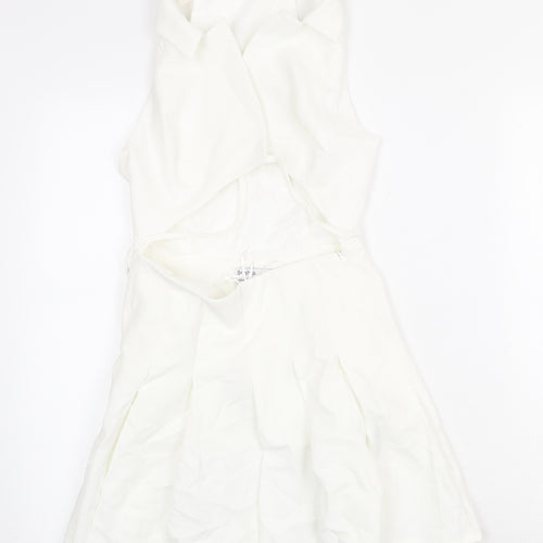 Bershka Womens White Polyester Mini Size XS Collared Zip