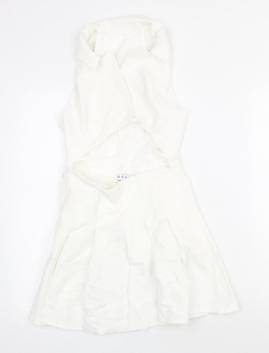 Bershka Womens White Polyester Mini Size XS Collared Zip