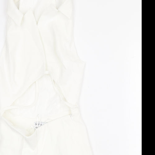Bershka Womens White Polyester Mini Size XS Collared Zip