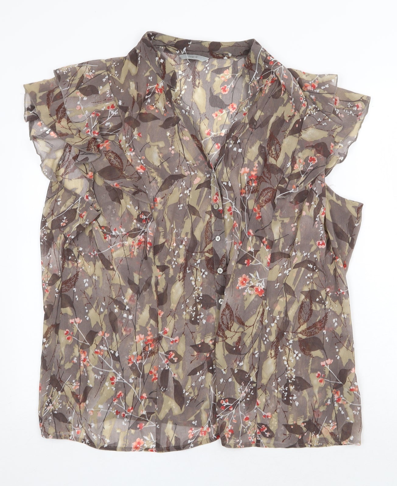 Marks and Spencer Womens Brown Geometric Polyester Basic Button-Up Size 22 Collared