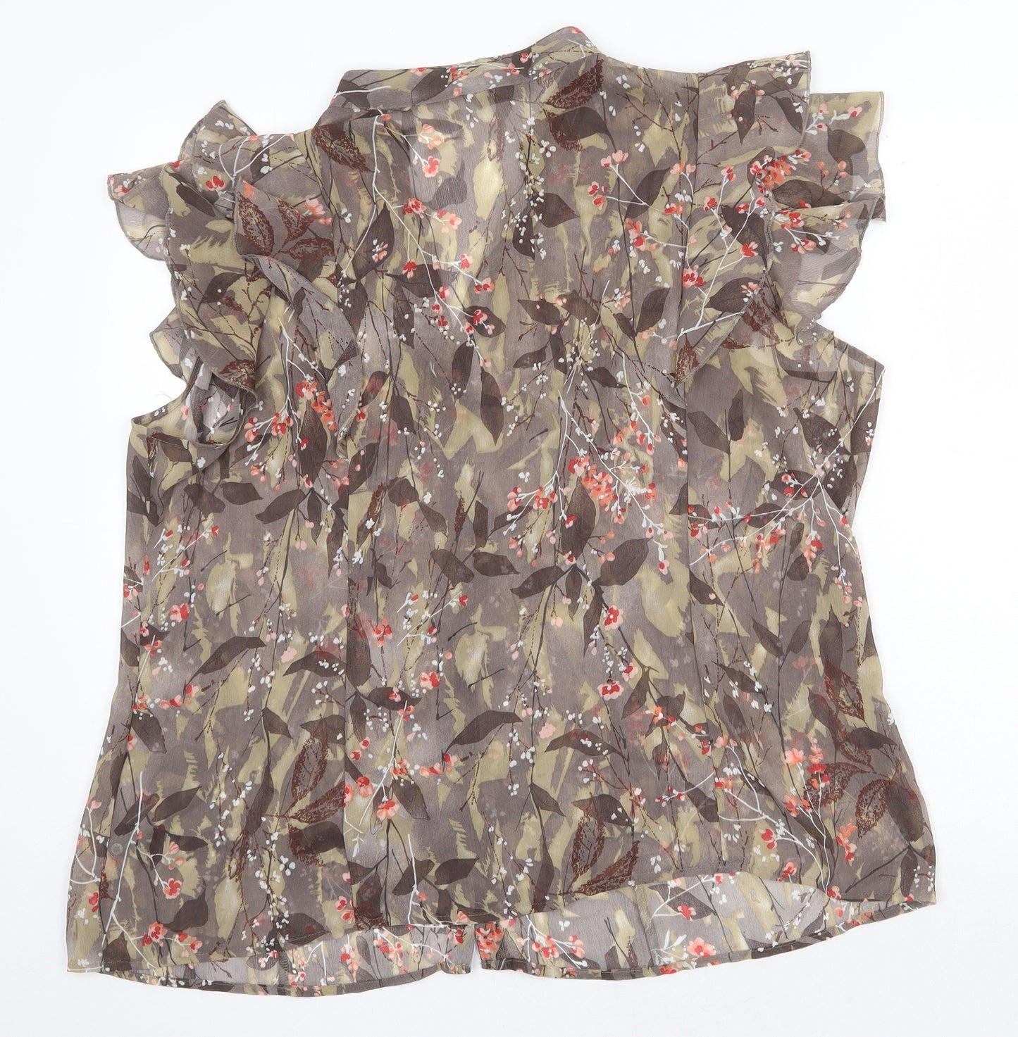 Marks and Spencer Womens Brown Geometric Polyester Basic Button-Up Size 22 Collared