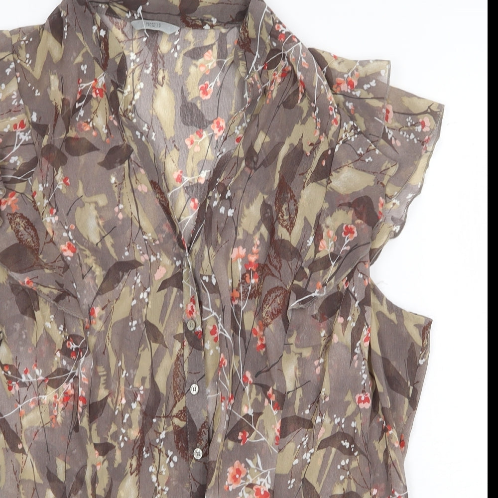Marks and Spencer Womens Brown Geometric Polyester Basic Button-Up Size 22 Collared
