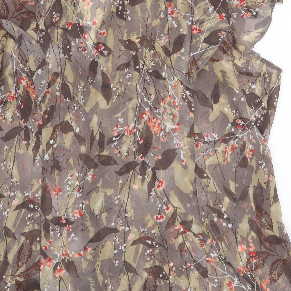 Marks and Spencer Womens Brown Geometric Polyester Basic Button-Up Size 22 Collared