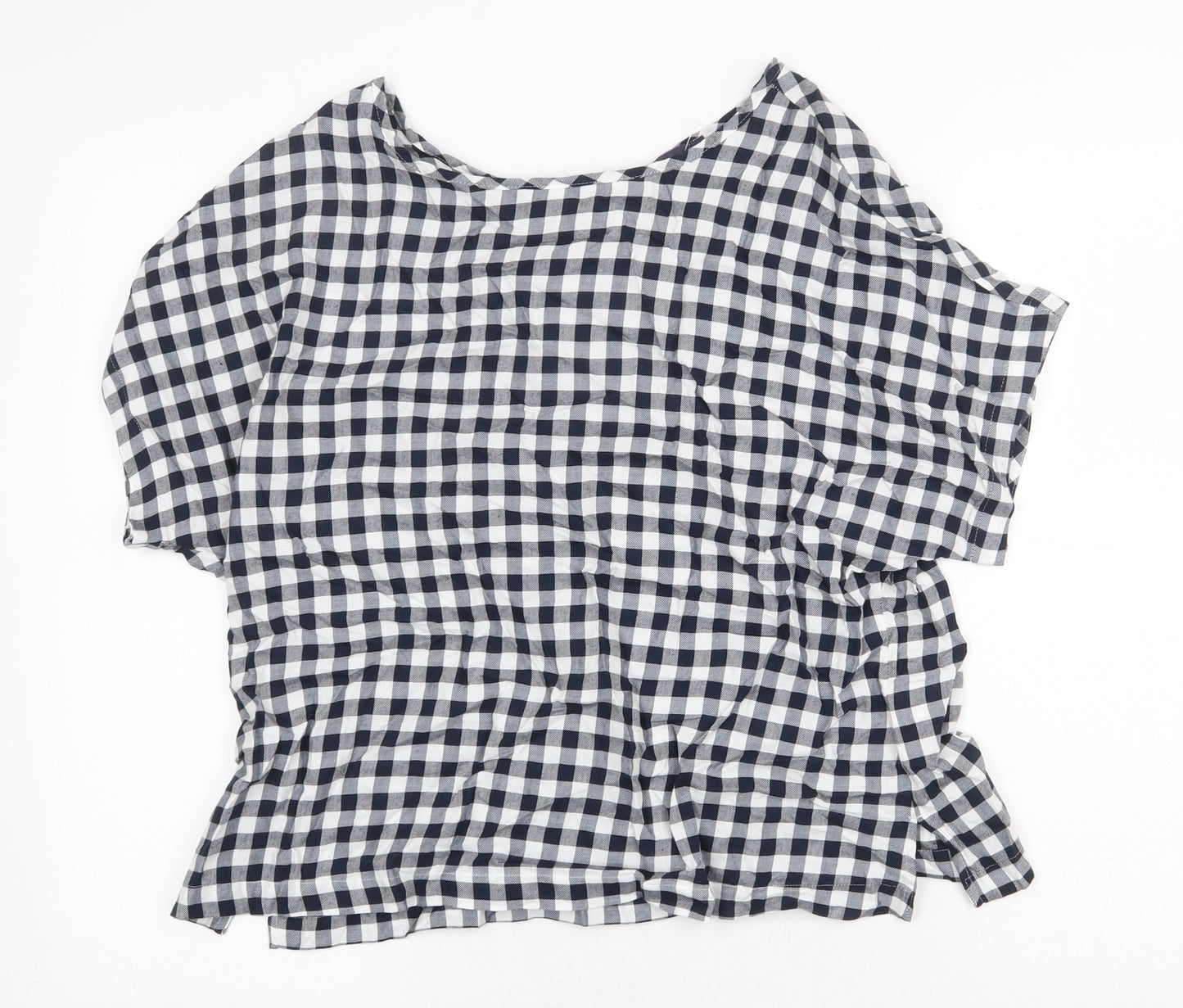 Marks and Spencer Womens Blue Check Cotton Basic Blouse Size 10 Boat Neck