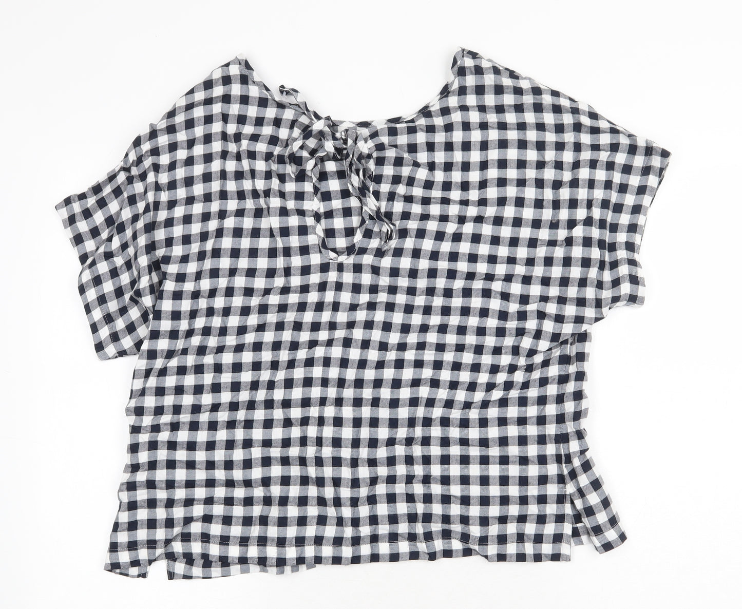 Marks and Spencer Womens Blue Check Cotton Basic Blouse Size 10 Boat Neck