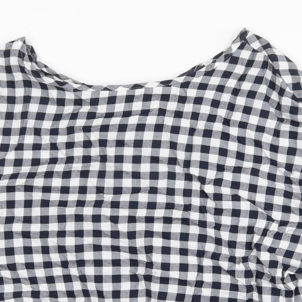 Marks and Spencer Womens Blue Check Cotton Basic Blouse Size 10 Boat Neck