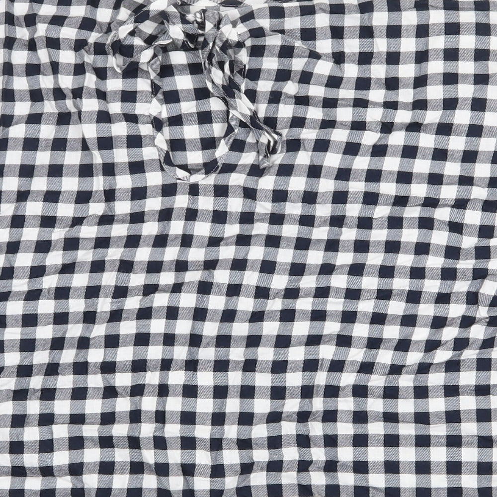 Marks and Spencer Womens Blue Check Cotton Basic Blouse Size 10 Boat Neck