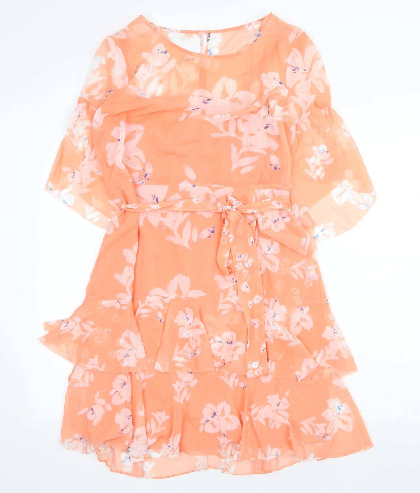 French Connection Womens Orange Floral Polyester Fit & Flare Size 12 Round Neck Zip