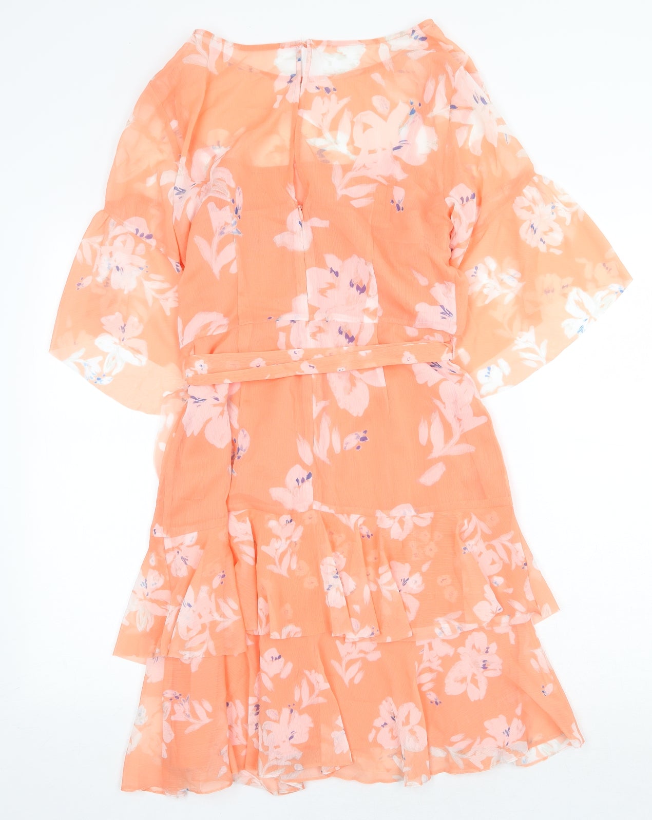 French Connection Womens Orange Floral Polyester Fit & Flare Size 12 Round Neck Zip