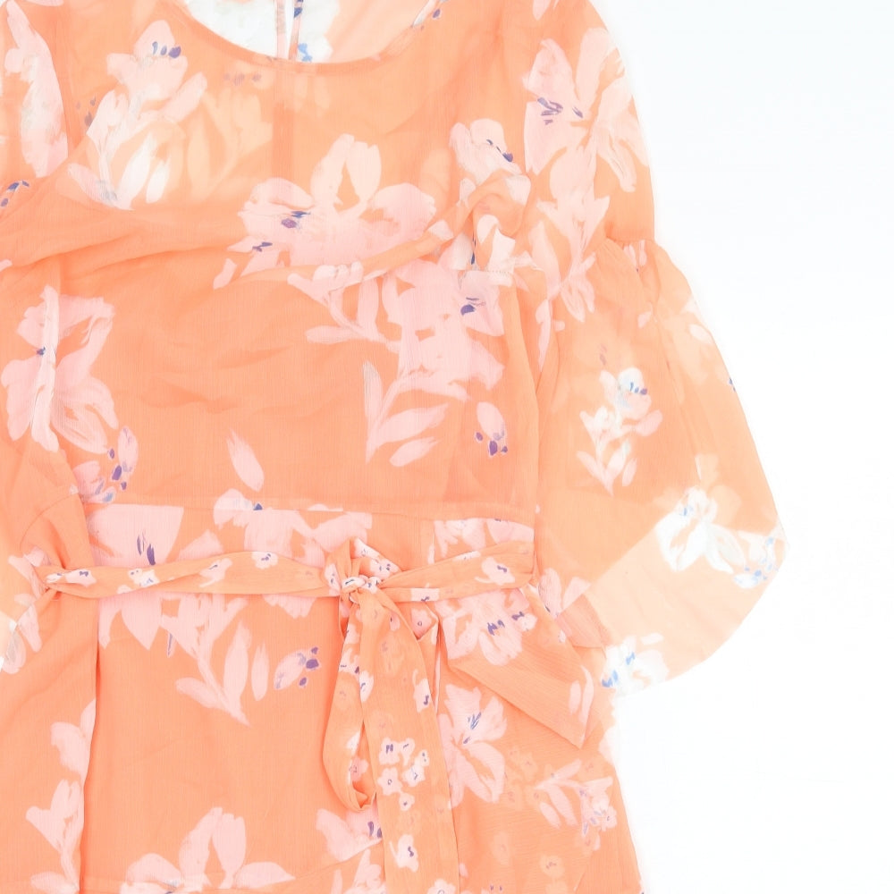 French Connection Womens Orange Floral Polyester Fit & Flare Size 12 Round Neck Zip