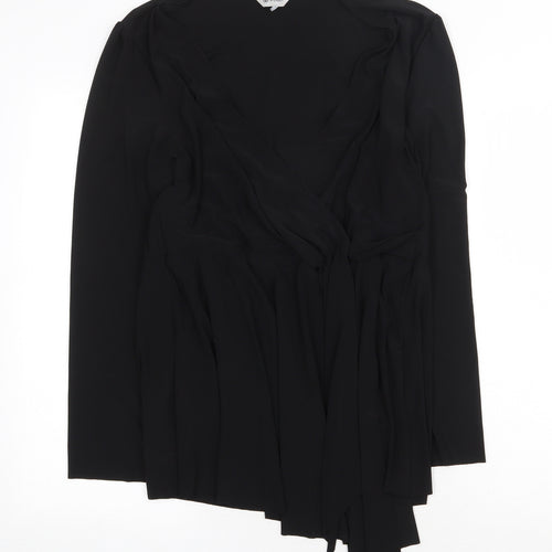 Woman Womens Black Polyester Skater Dress Size 10 V-Neck Tie
