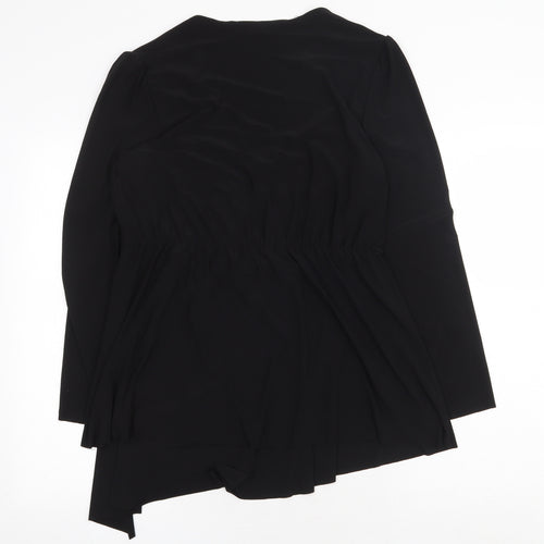 Woman Womens Black Polyester Skater Dress Size 10 V-Neck Tie
