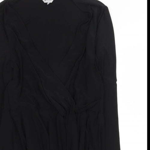 Woman Womens Black Polyester Skater Dress Size 10 V-Neck Tie