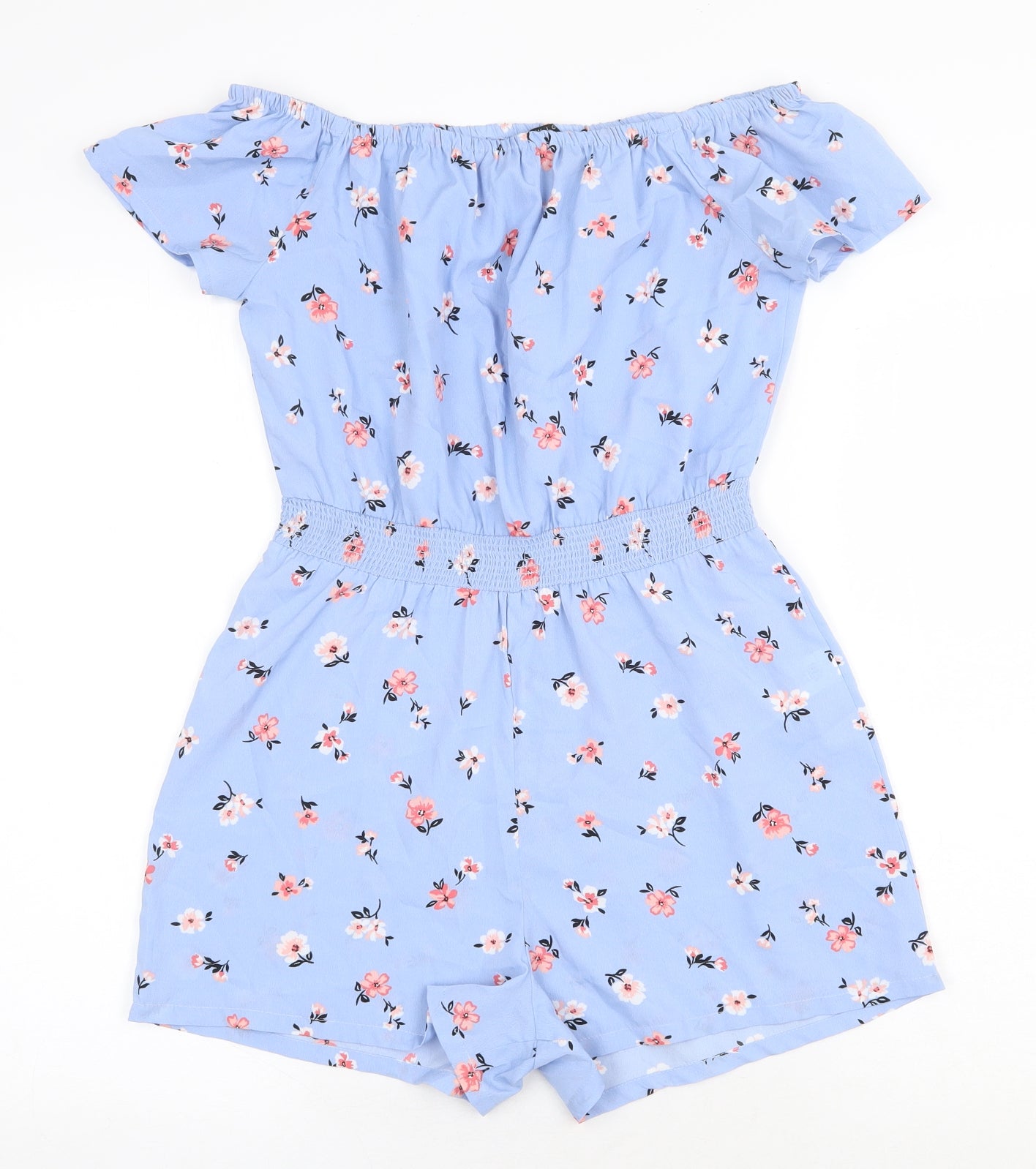 New Look Girls Blue Floral Polyester Playsuit One-Piece Size 14 Years Pullover
