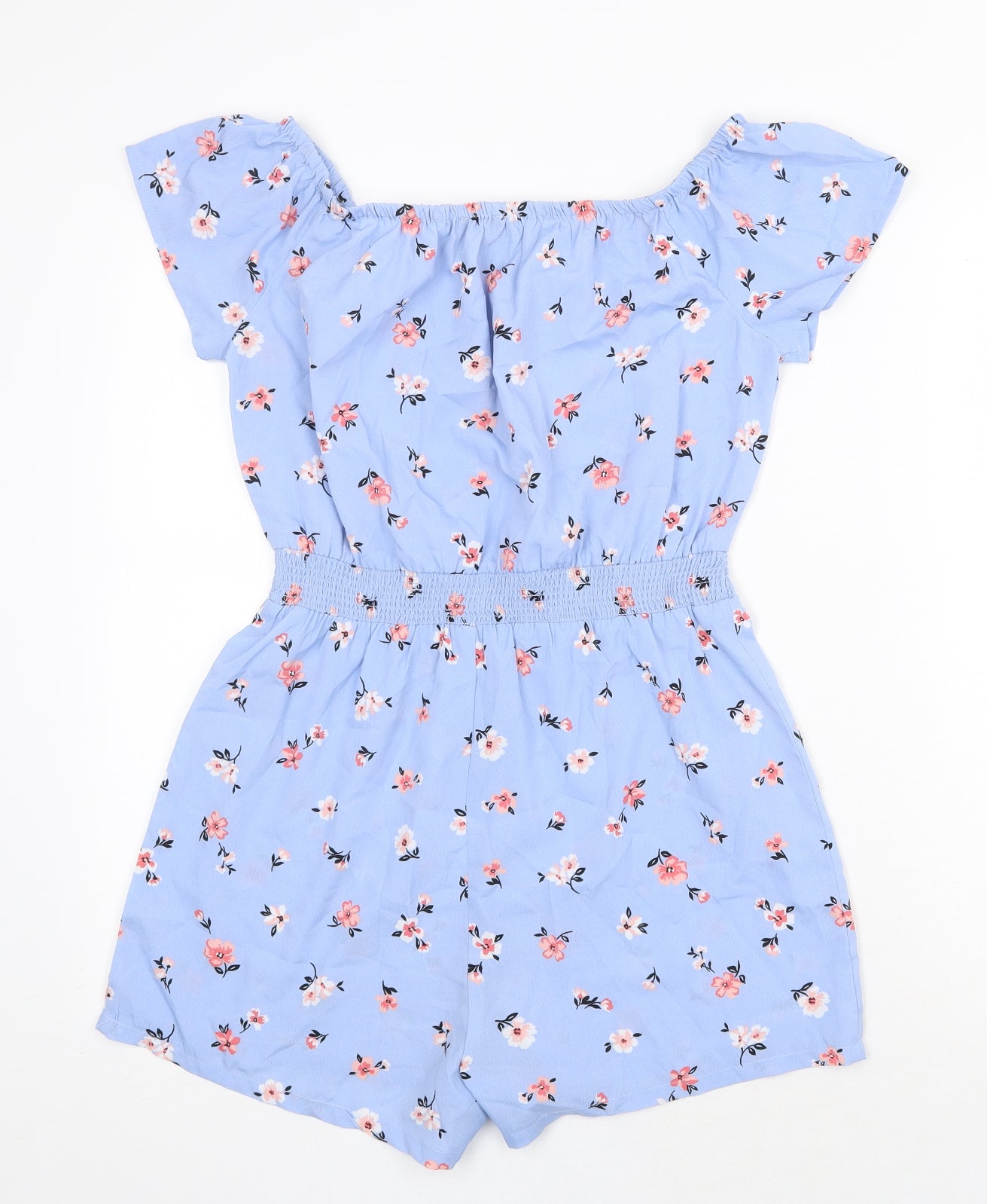 New Look Girls Blue Floral Polyester Playsuit One-Piece Size 14 Years Pullover