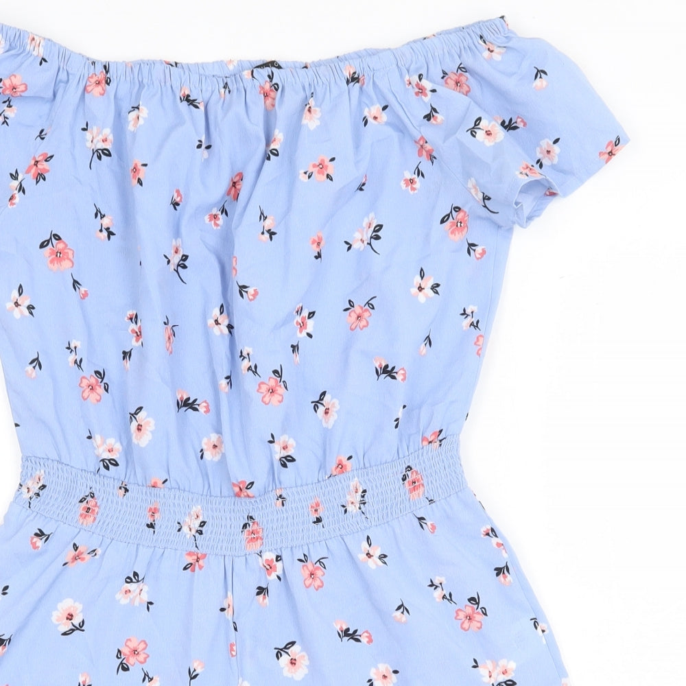 New Look Girls Blue Floral Polyester Playsuit One-Piece Size 14 Years Pullover