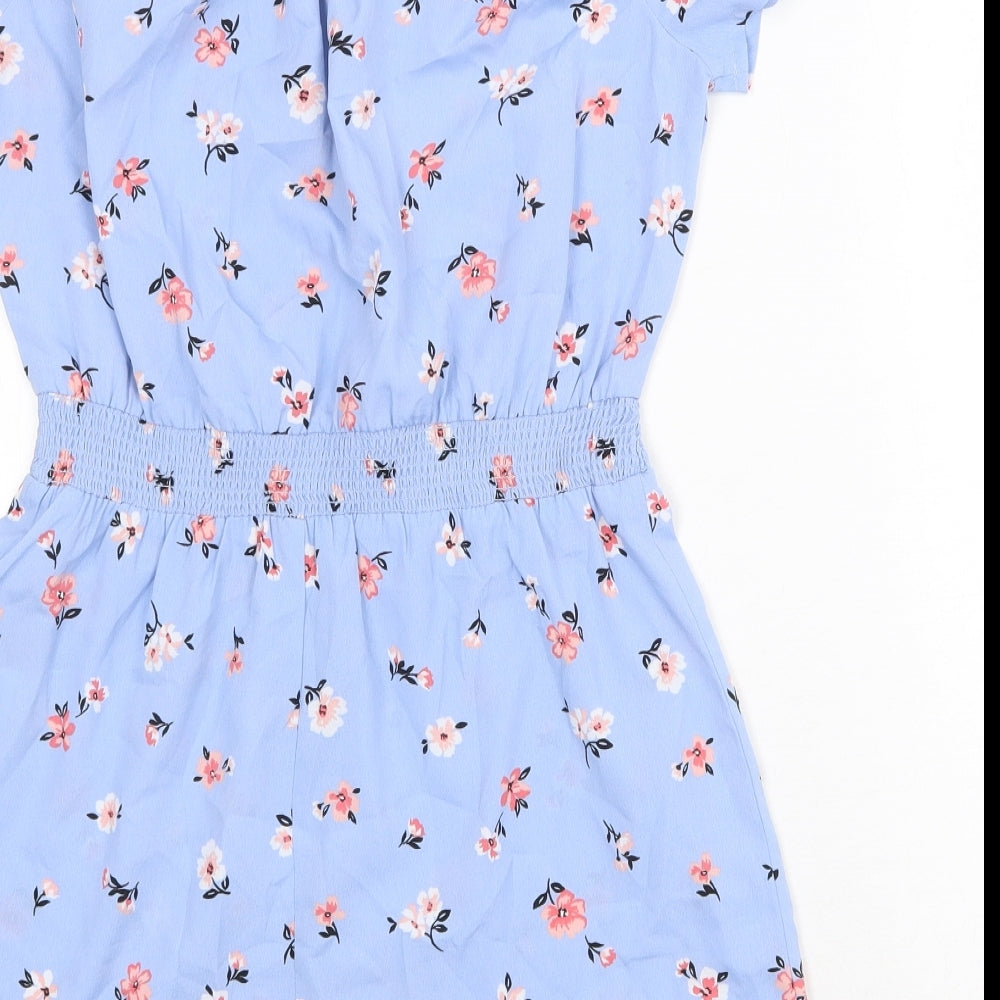 New Look Girls Blue Floral Polyester Playsuit One-Piece Size 14 Years Pullover