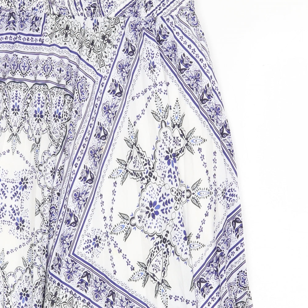 H&M Womens Blue Geometric Polyester A-Line Skirt Size 8