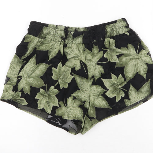New Look Womens Green Floral Polyester Bermuda Shorts Size 8 Regular Pull On