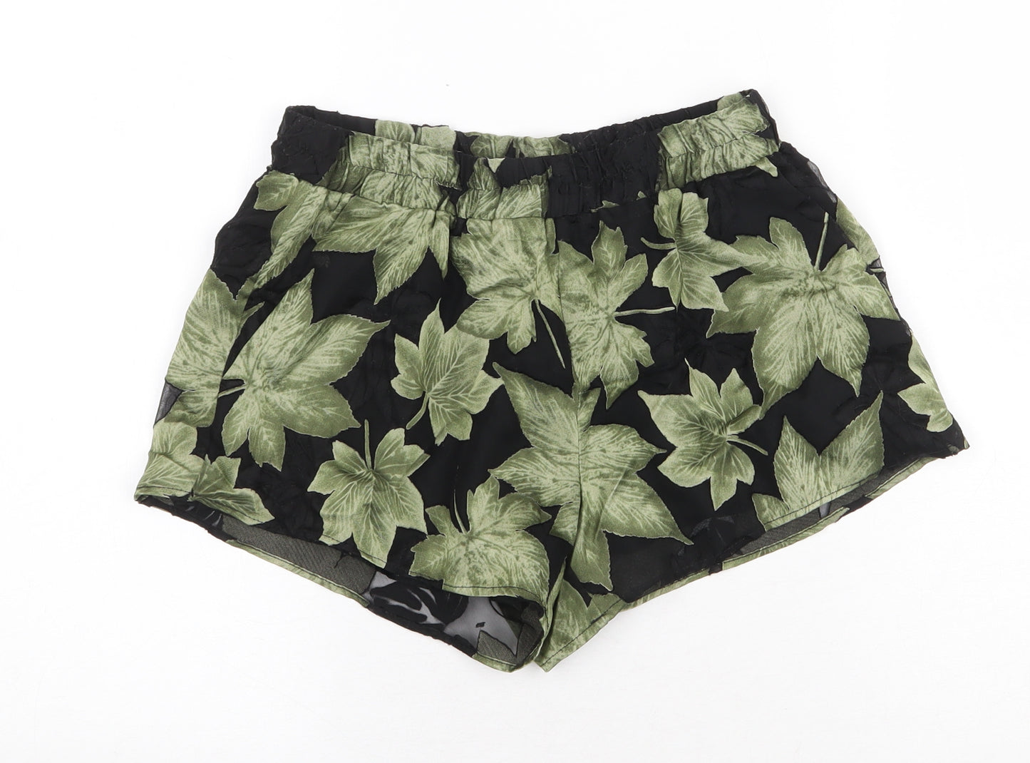 New Look Womens Green Floral Polyester Bermuda Shorts Size 8 Regular Pull On