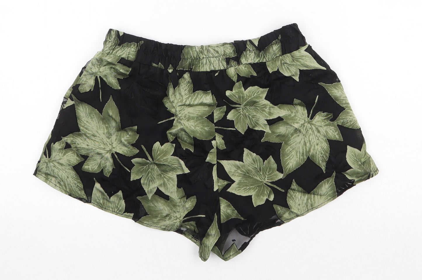 New Look Womens Green Floral Polyester Bermuda Shorts Size 8 Regular Pull On
